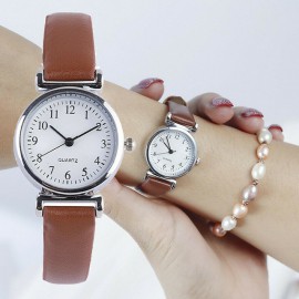 Relojes clásicos para mujer, relojes de pulsera de cuero de cuarzo, relojes de pulsera redondos y analógicos