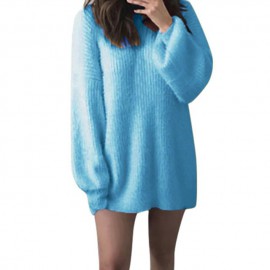 Señoras suéteres nuevo 2019 de las mujeres de la moda cuello redondo de punto cálido abrigo largo manga latern suéter blusa de l