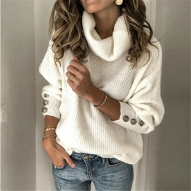 Suéter tejido para mujer, suéter sólido, Jersey Casual de Invierno para mujer, camisetas de talla grande/por