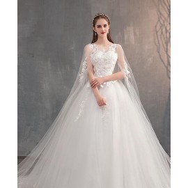 Mrs Win 2019 vestido de novia chino con casquillo largo de encaje vestido de novia con bordado de tren largo de princesa Plus ve