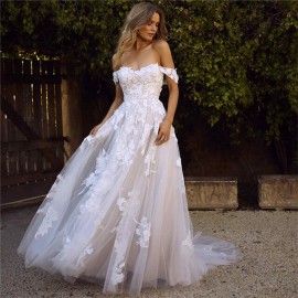 LORIE vestidos de novia de encaje 2019 de descuento en el hombro apliques una línea vestido de novia princesa vestido de novia e