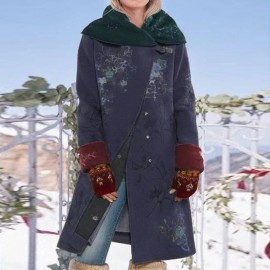 Chaqueta con estampado Retro para mujer Otoño Invierno capa cálida capa chal moda elegante bordado floral patrón prendas de vest
