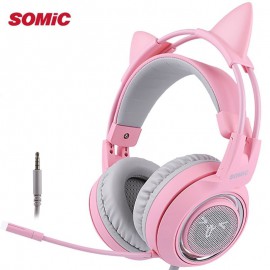 SOMIC G951S auriculares de gato Rosa Cancelación de ruido auriculares con cable para juegos vibración 3,5mm auriculares con micr