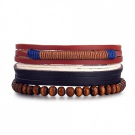 IFMIA Vintage pulsera de cuero de moda tejida a mano Multi-capa de cuero hoja de pluma pulsera y pulsera de moda para hombre reg