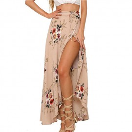 2018 nuevo verano mujeres calientes estiramiento de alta cintura Floral larga falda Maxi plisada playa Casual Boho falda de poli