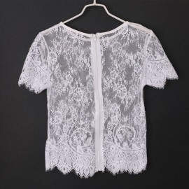 Camisetas de verano para mujer, camiseta de manga corta, elegante, con encaje croché, Top con agujeros, moda, chaleco de verano 